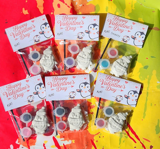 Valentine’s Day Penguin Paint Kit – Kids DIY Party Favor, Paint Your Own Plaster Craft, Classroom Valentine Activity, Non Candy Gift