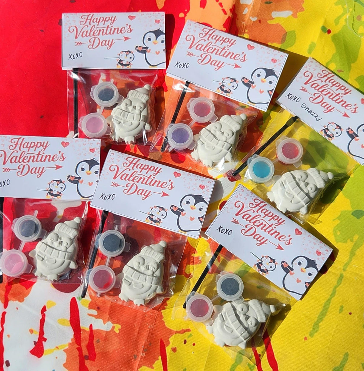 Valentine’s Day Penguin Paint Kit – Kids DIY Party Favor, Paint Your Own Plaster Craft, Classroom Valentine Activity, Non Candy Gift