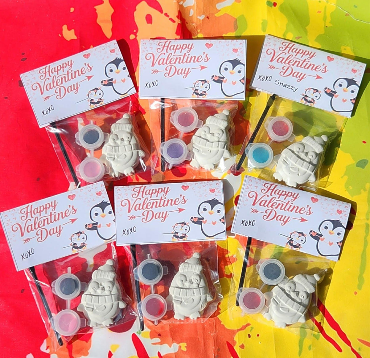 Valentine’s Day Penguin Paint Kit – Kids DIY Party Favor, Paint Your Own Plaster Craft, Classroom Valentine Activity, Non Candy Gift