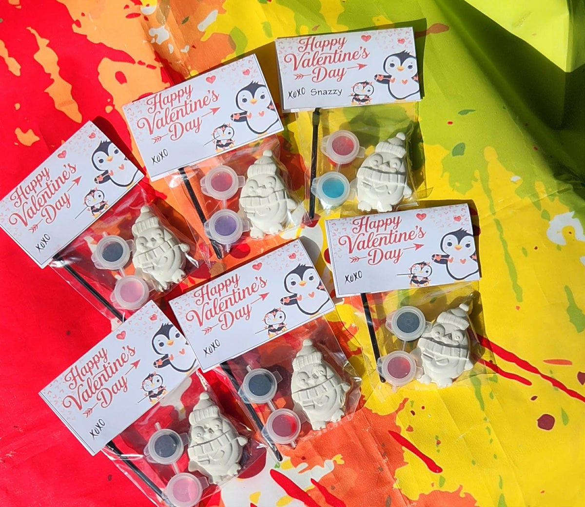 Valentine’s Day Penguin Paint Kit – Kids DIY Party Favor, Paint Your Own Plaster Craft, Classroom Valentine Activity, Non Candy Gift