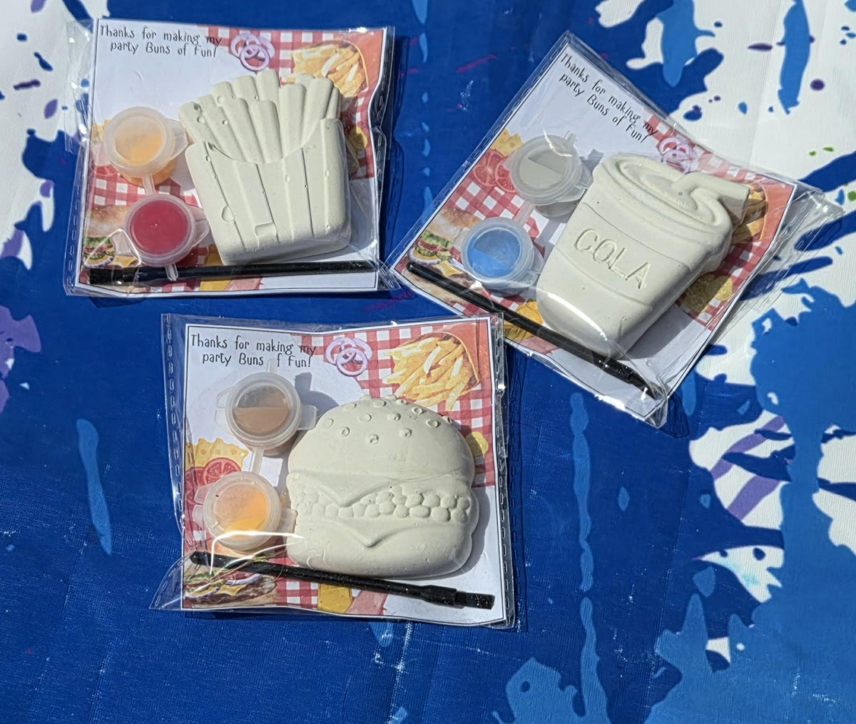 Fast Food Paint Kit Party Favor • Kids Burger Fries Cola - Plaster Painting Activity Set • Birthday Goodie Bag Gift • Snack Theme