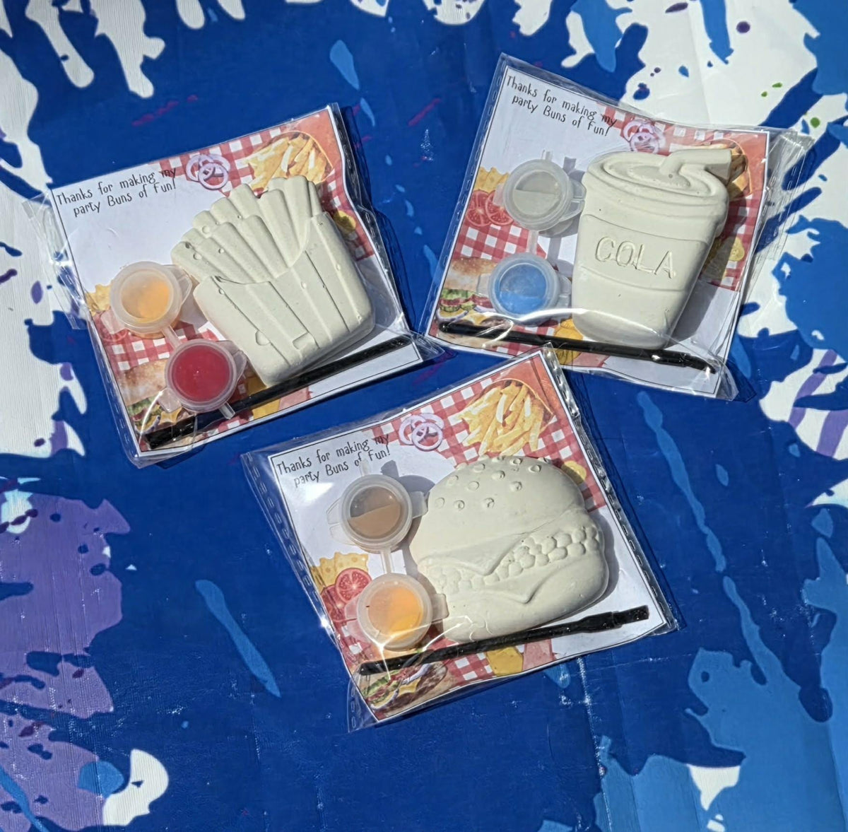 Fast Food Paint Kit Party Favor • Kids Burger Fries Cola - Plaster Painting Activity Set • Birthday Goodie Bag Gift • Snack Theme