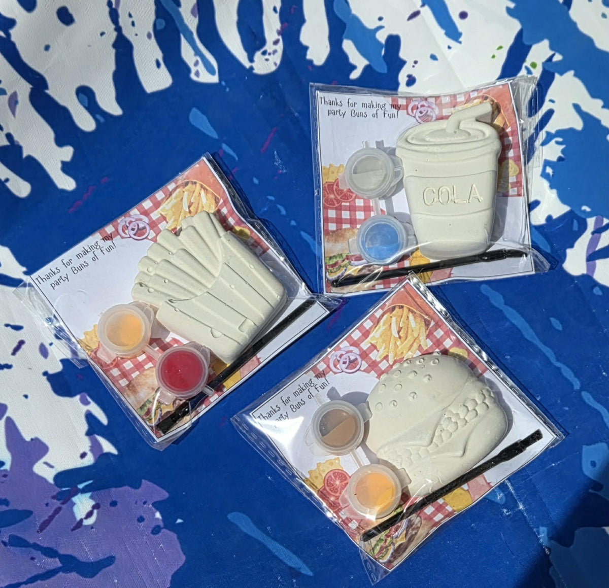 Fast Food Paint Kit Party Favor • Kids Burger Fries Cola - Plaster Painting Activity Set • Birthday Goodie Bag Gift • Snack Theme