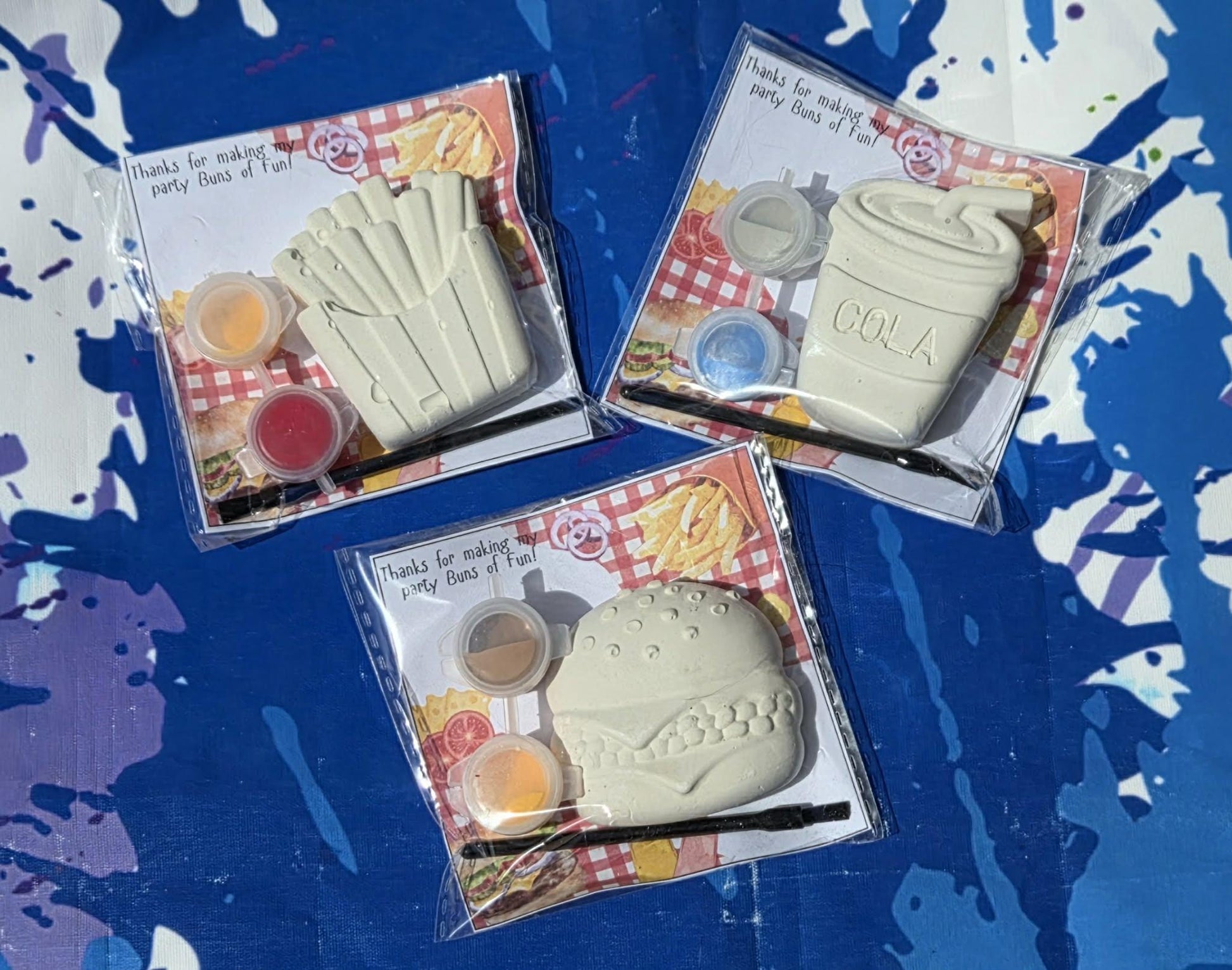 Fast Food Paint Kit Party Favor • Kids Burger Fries Cola - Plaster Painting Activity Set • Birthday Goodie Bag Gift • Snack Theme