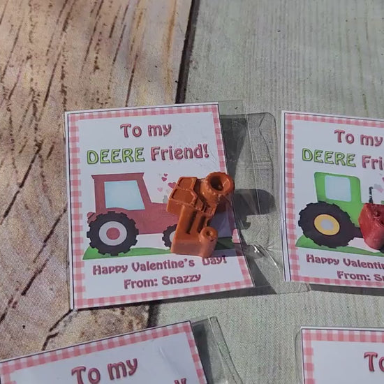 Tractor Valentines Day Cards with Crayons l Personalized Cards l Boy Valentine's Day Cards l Deere Friend Cards l Kids Valetines Day Cards