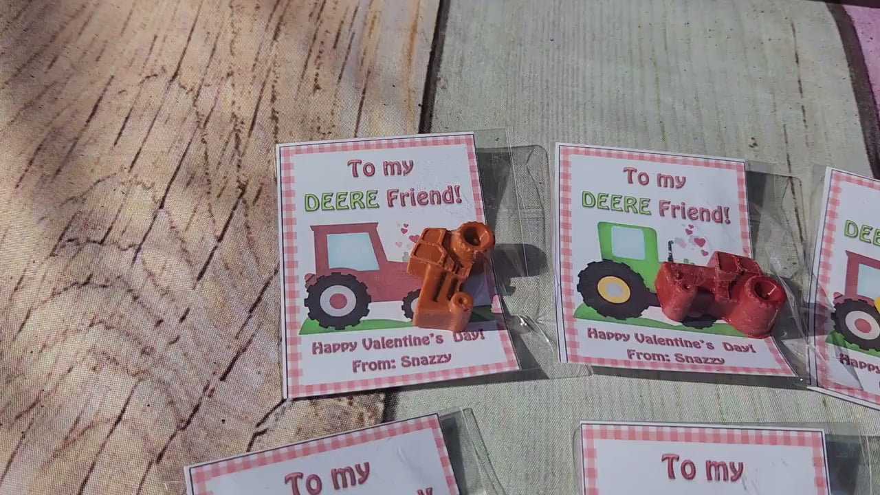 Tractor Valentines Day Cards with Crayons l Personalized Cards l Boy Valentine's Day Cards l Deere Friend Cards l Kids Valetines Day Cards