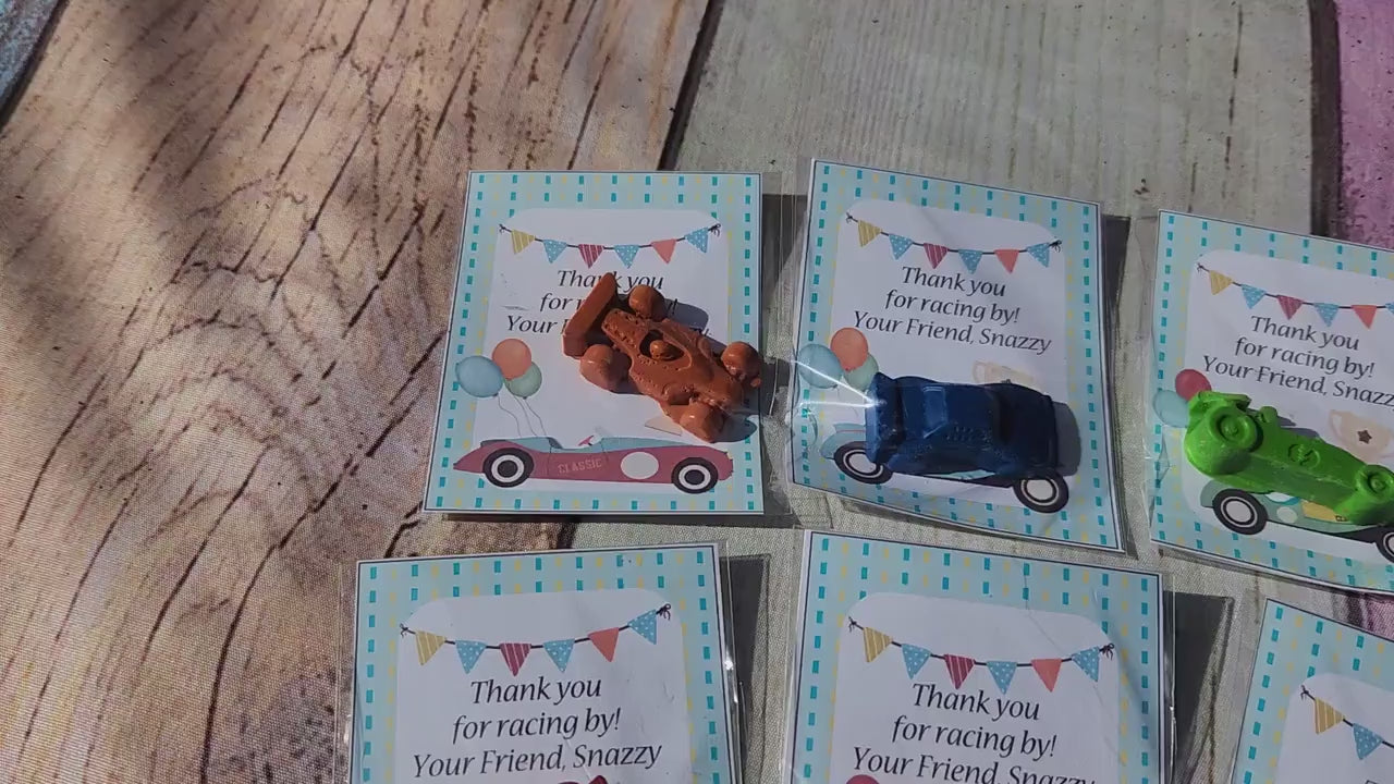 Race Car Thank you Cards with Crayons , Party Favors l Party Favor Cards l Goodie Bags l Crayons, Birthday party gifts - Party Favors