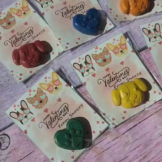 Dog Valentine’s Day Cards with Crayons | Personalized Kids Valentines | Classroom Valentine Handouts | Non Candy Valentines