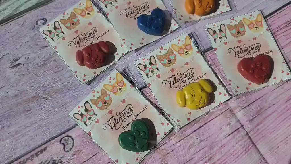 Dog Valentine’s Day Cards with Crayons | Personalized Kids Valentines | Classroom Valentine Handouts | Non Candy Valentines